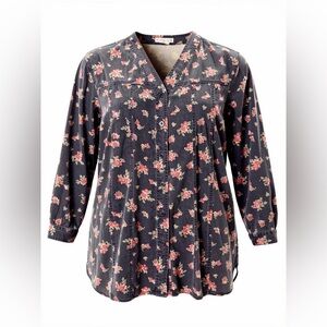 Vintage 90s y2k Cherokee Denim Floral Button Up Top